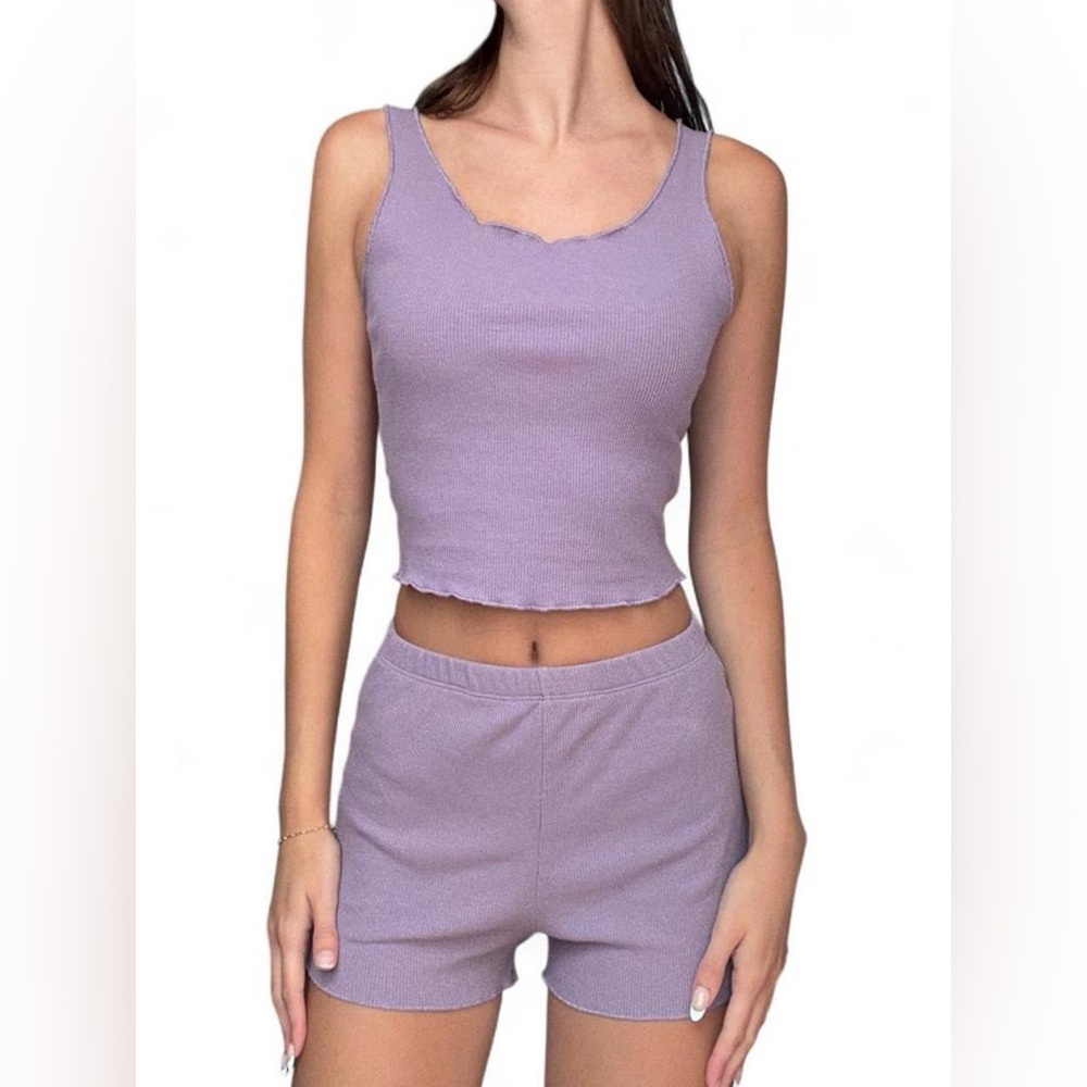 Lilac Ribbed Tank and Shorts Set